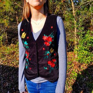 Christmas Poinsettia & Holly Embroidered Vest Westbound Petite Lg